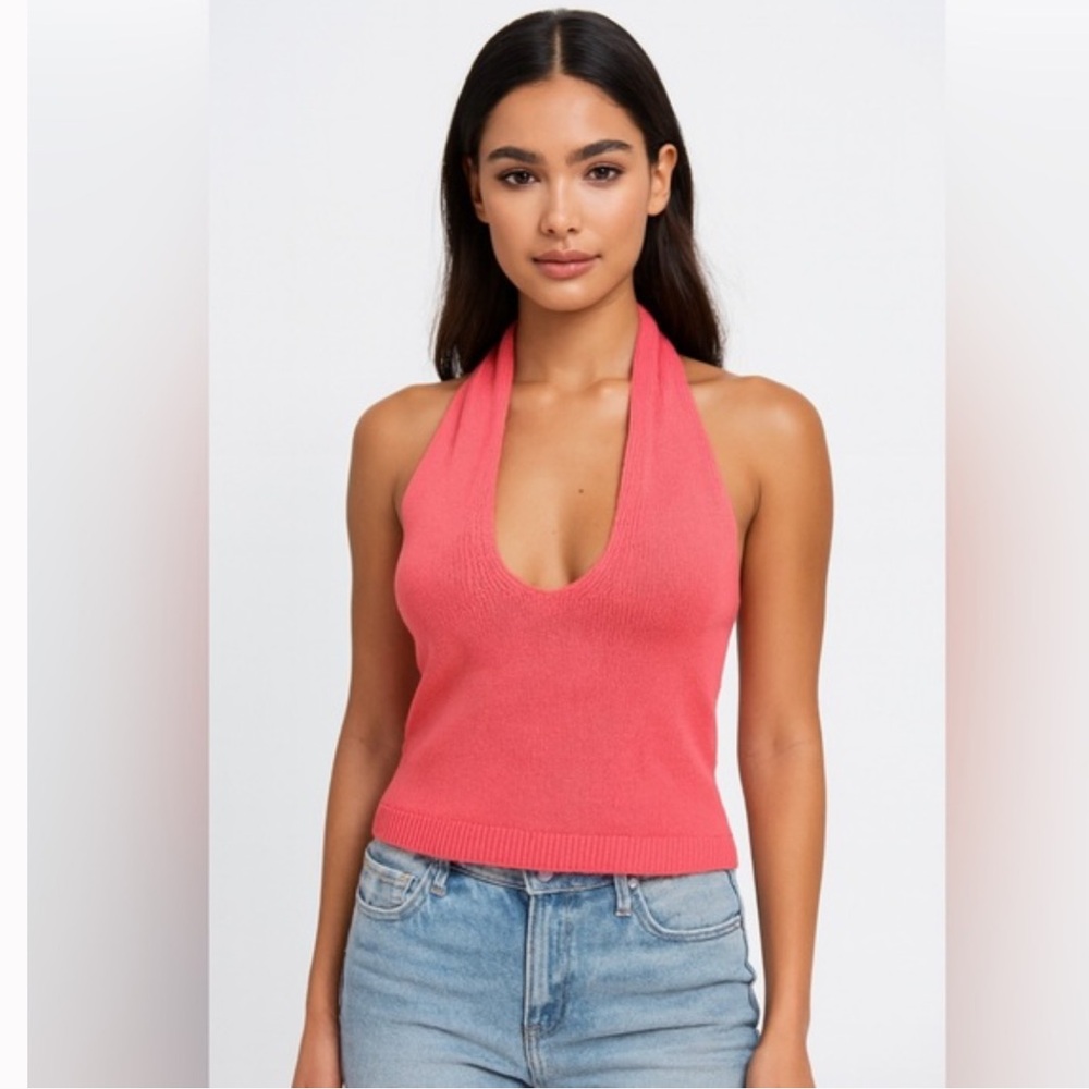 525 America Revolve Knit Halter Tie Top NWT
